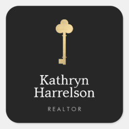 Einfache Imitate Gold-Key-Realton-Logo-Schwarz Quadratischer Aufkleber