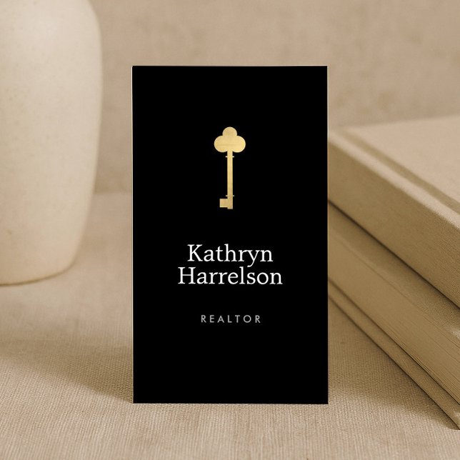 Einfache Imitate Gold-Key-Realton-Logo-Schwarz Visitenkarte (Von Creator hochgeladen)