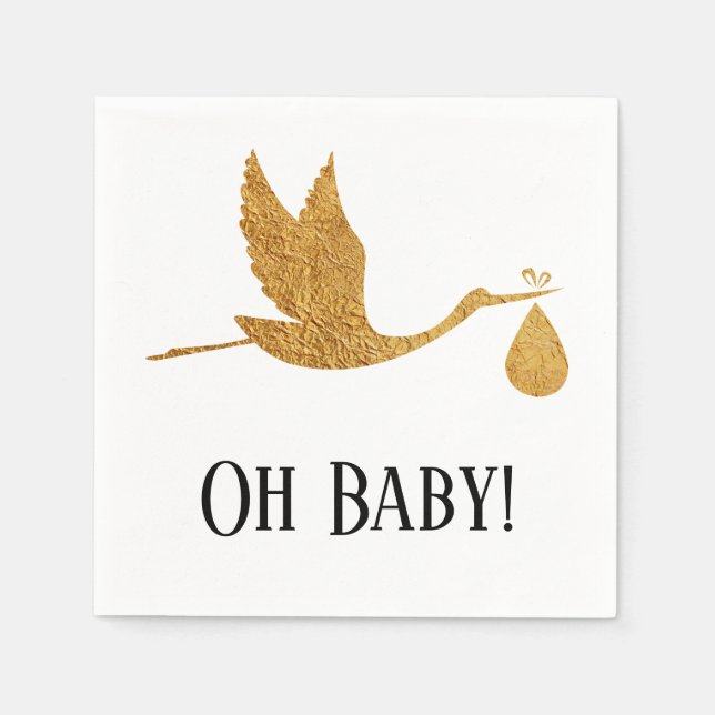 Einfache Imitate Gold Stork mit "Oh Baby" Dusche Serviette (Vorderseite)