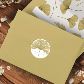 Einfache Imitate Goldginkgo Monogram Hochzeit Runder Aufkleber