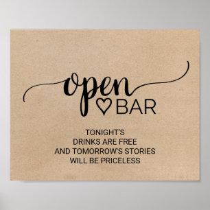 Einfache Imitate Kraft Calligraphy Open Bar Sign Poster