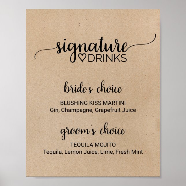 Einfache Imitate Kraft Signature Drinks unterzeich Poster (Vorne)