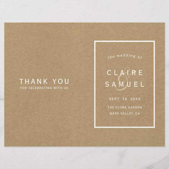 Einfache Imitate Rustic Kraft Hochzeitsprogramm (Vorderseite)