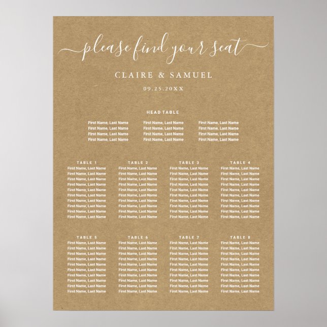 Einfache Imitate Rustikale Kraft Hochzeitsdiagramm Poster (Vorne)
