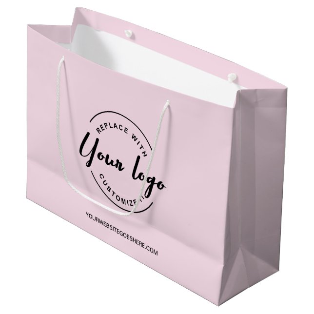 Einfache, individuell anpassbare Logos und Website Große Geschenktüte (Vorderseite Schrägansicht)