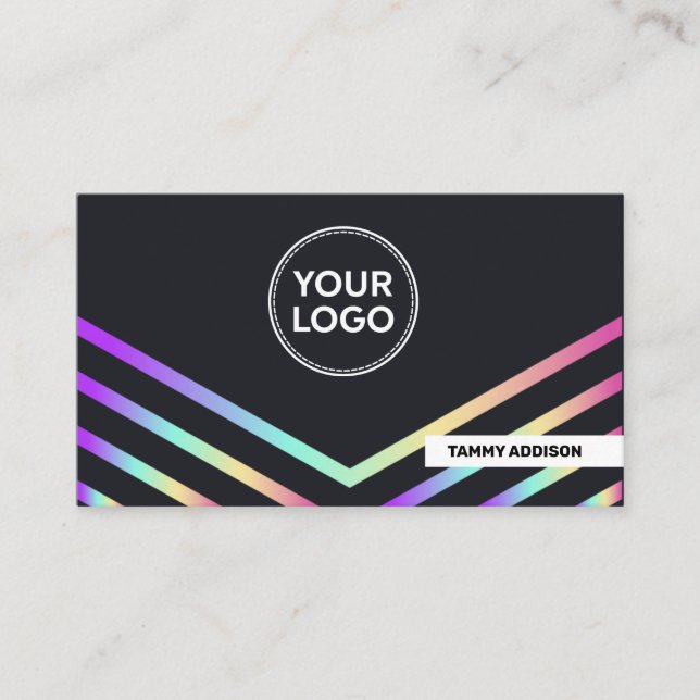 Einfache Info Moderne Neon Rainbow Holographic  Visitenkarte (Vorderseite)