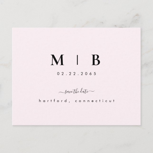 Einfache Initialen Swash Pink Wedding Speichern Si Postkarte (Vorderseite)