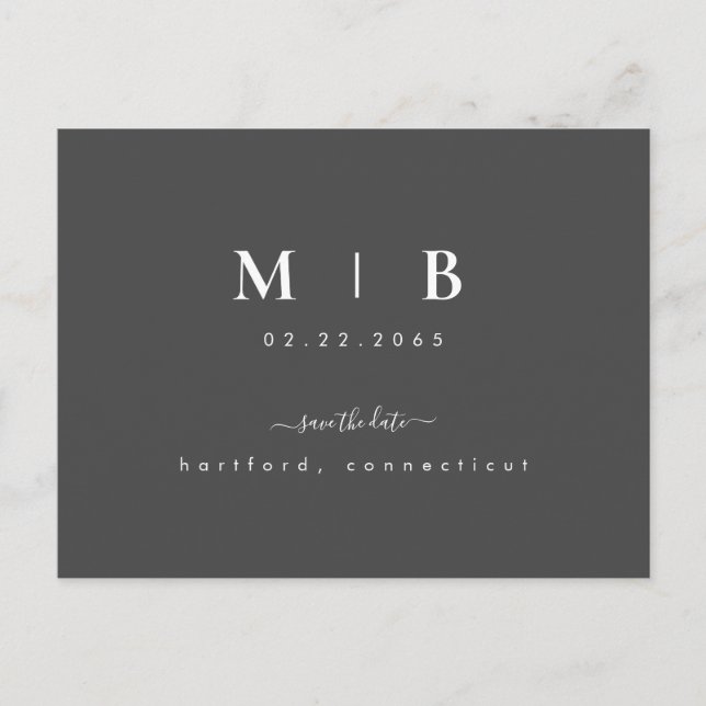 Einfache Initials Swash Gray Wedding Speichern Sie Postkarte (Vorderseite)