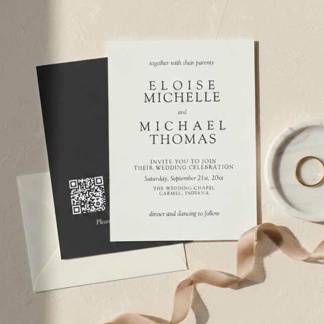 Einfache Ivory Classic QR-Code-Hochzeit Einladung (Simple Ivory Classic QR Code Wedding Invitation)