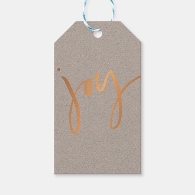 Einfache JOY Copper Metallic Minimalistisch Holida Geschenkanhänger (Vorderseite)
