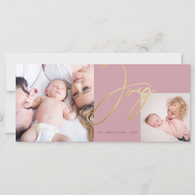 Einfache Joy Moderne Dusty Rose Foto Holiday Card (Vorderseite)
