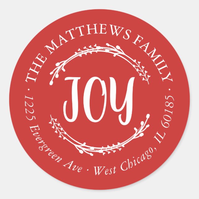 Einfache Joy Round-Rücksendeadresse Runder Aufkleber (Vorderseite)