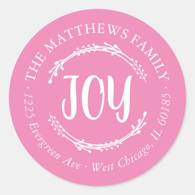 Einfache Joy Round-Rücksendeadresse Runder Aufkleber (Vorderseite)