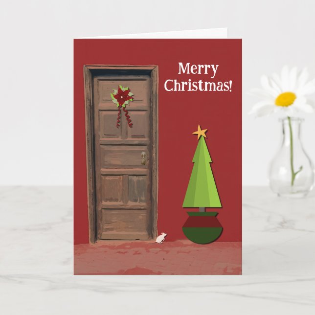 Einfache Joy Weihnachts-Maus Retro Art Card Karte (Kleine Pflanze)