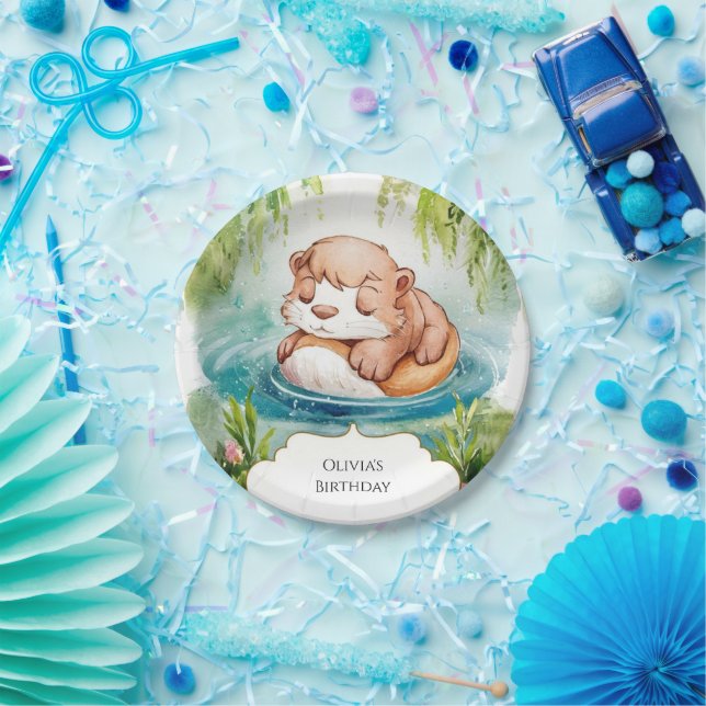 Einfache Joyful Otter Birthday Pappteller (Party)