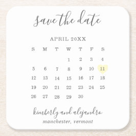 Einfache Kalenderpastel Gelbes Herz Save the Date Rechteckiger Pappuntersetzer