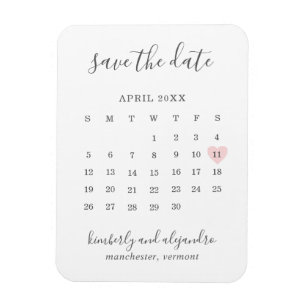 Einfache Kalenderpastel Rosa Herz Save the Date Magnet