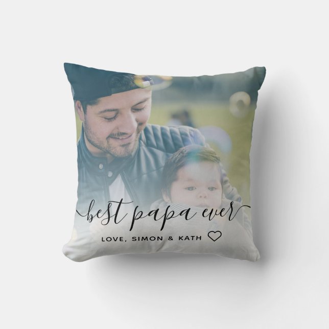 Einfache Kalligrafie Bestes Foto Papa Ever Kissen (Vorderseite)