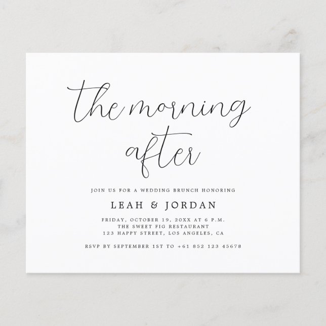 Einfache Kalligrafie Budget Morning After Hochzeit Flyer (Vorne)