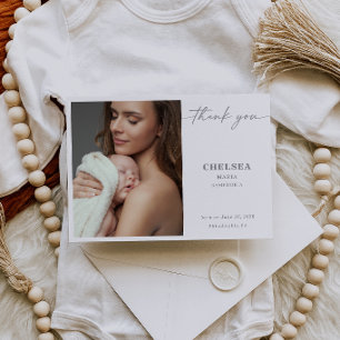 Einfache Kalligrafie-Chic-Baby-Foto-Dankeskarten Einladung