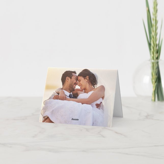 Einfache Kalligrafie Foto Hochzeit Danke Karte (Rückseite)