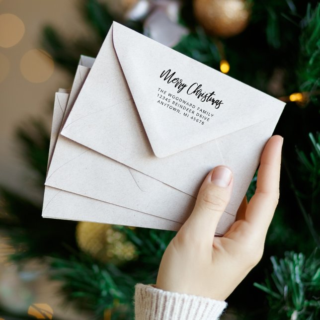 Einfache Kalligrafie Frohe Weihnachtsfeier Rücksen Permastempel (Von Creator hochgeladen)