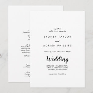 Einfache Kalligrafie - Front und Back Wedding Einladung