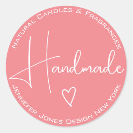 Einfache Kalligrafie Girly Pink Handmade Labels Runder Aufkleber