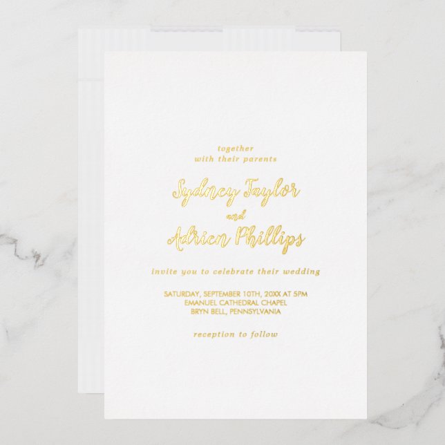 Einfache Kalligrafie Gold Back Lässig Wedding Gold Folieneinladung (Briefumschlag)