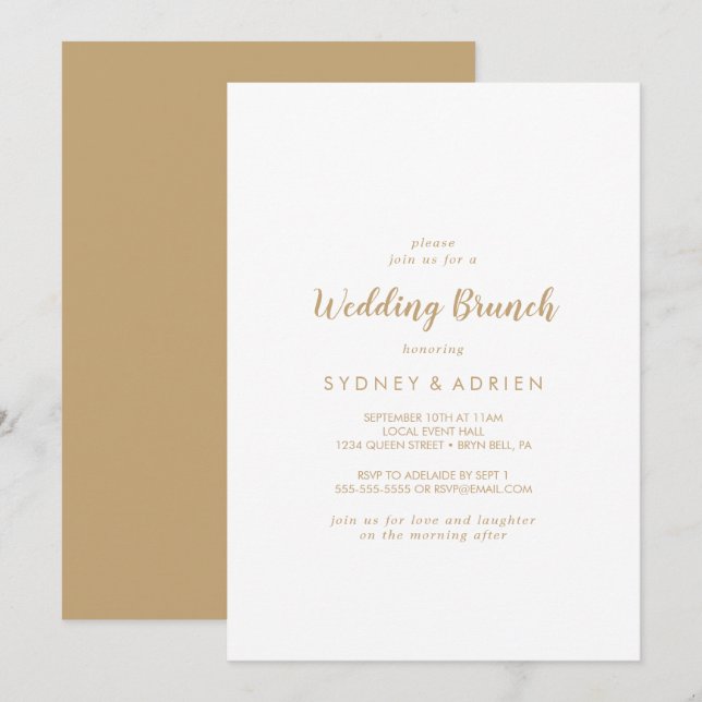 Einfache Kalligrafie|Gold Back Wedding Brunch Einladung (Vorne/Hinten)