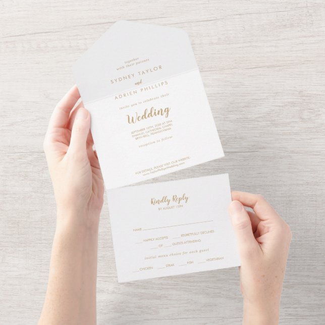 Einfache Kalligrafie|Goldhochzeit All In One Einladung (Abreißen)