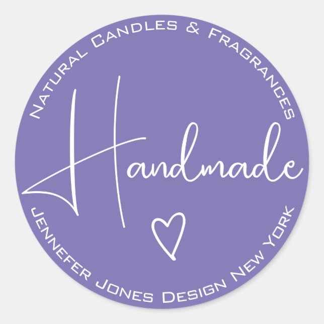 Einfache Kalligrafie Lilac Lavender Handmade Label Runder Aufkleber (Vorderseite)