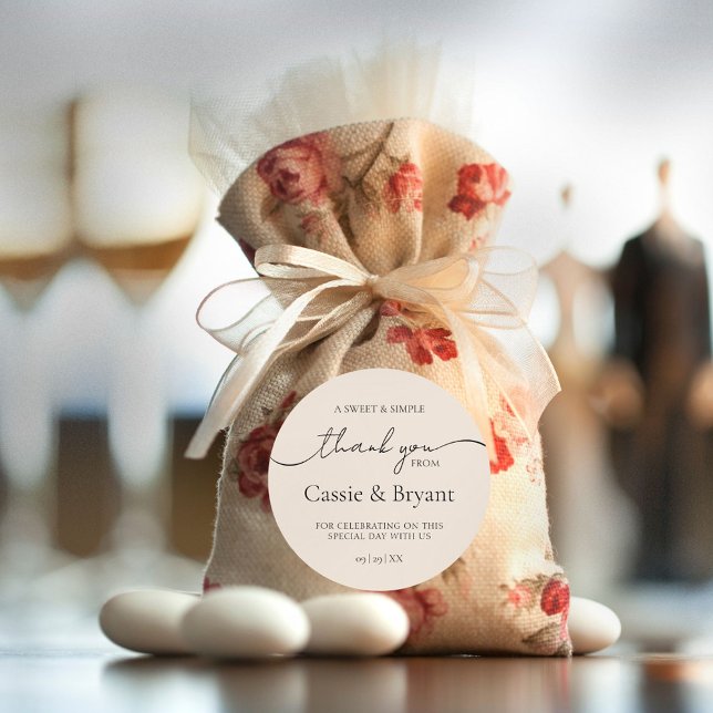 Einfache Kalligrafie-Schrift Hochzeit Danke Runder Aufkleber (Classic Calligraphy Script Wedding Thank You Stickers for Favors)