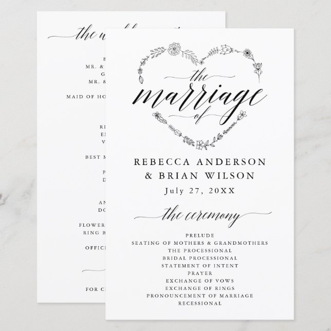 Einfache Kalligrafie-Skript-Elegant-Hochzeitsprogr (Vorne/Hinten)