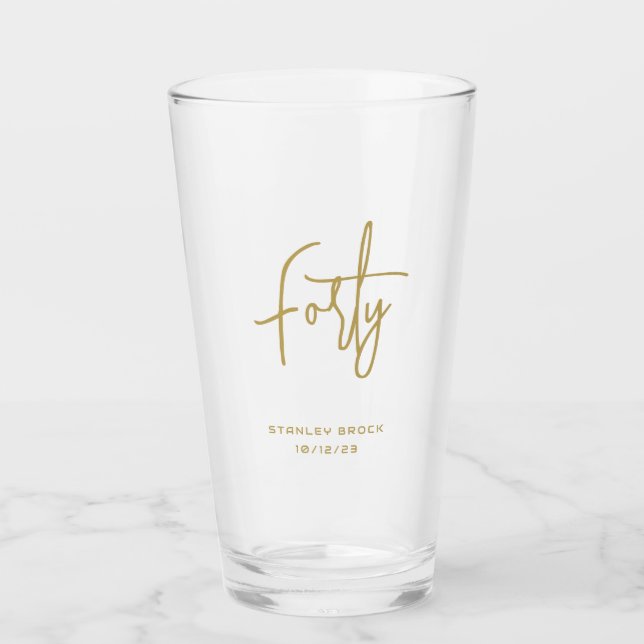 Einfache kalligrafische Gold 40. Geburtstag Glas (Vorderseite)