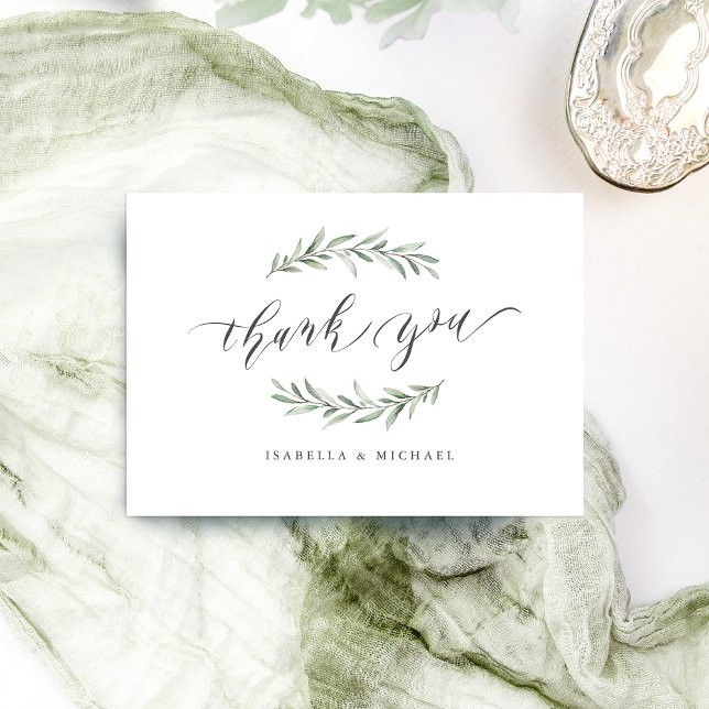 Einfache Kalligraphie rustikale Vegetation Dankeskarte (Simple calligraphy rustic greenery thank you card)