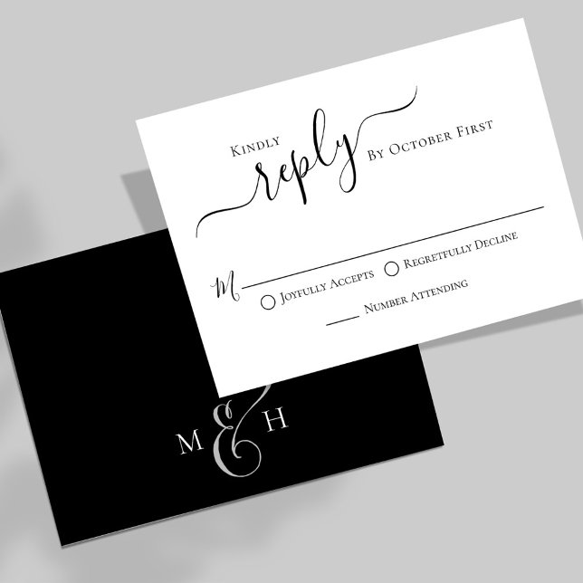 Einfache Kalligraphie Schwarz-weiße Speisen UAWG RSVP Karte (Elegant simple classic meal choice black and white RSVP card. )