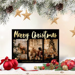 Einfache Kalligraphie Strichen Drei Foto Weihnacht Folien Feiertagskarte<br><div class="desc">Einfache Kalligraphie Streifen drei Foto Weihnachtsfoil Weihnachtskarte. (Foto Credits an Cottonbro auf Pexels. Bitte ersetzen Sie es mit Ihrem eigenen.)</div>
