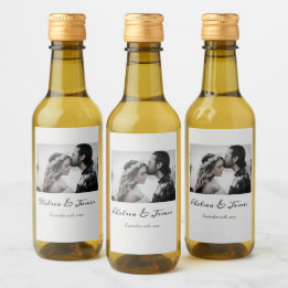 Einfache kalligraphische Foto Wein Hochzeit Verlob Weinetikett