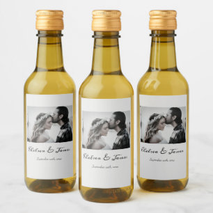 Einfache kalligraphische Foto Wein Hochzeit Verlob Weinetikett