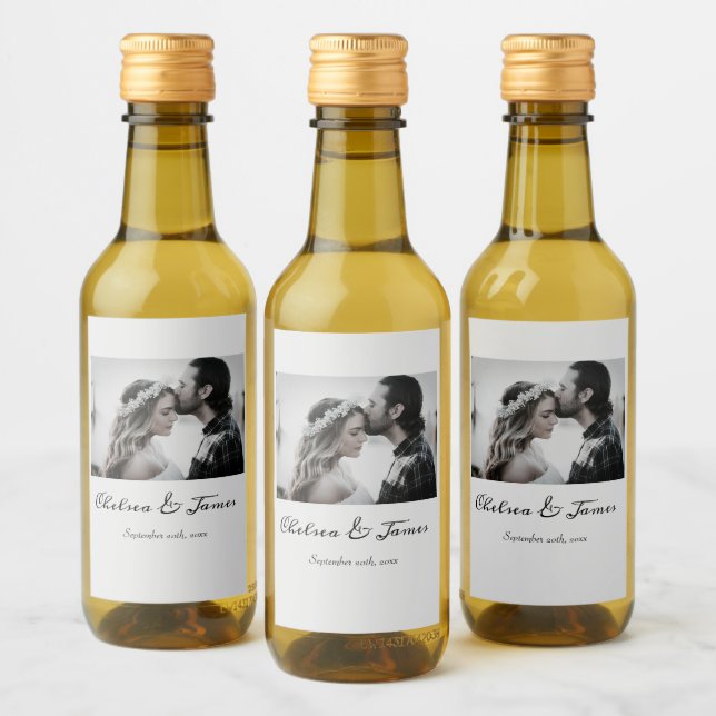 Einfache kalligraphische Foto Wein Hochzeit Verlob Weinetikett (Flaschen)