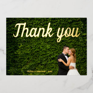 Einfache kalligraphische Hochzeit Foto danke Karte