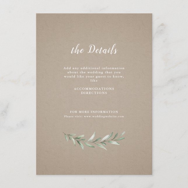 Einfache kalligraphische Hochzeit im rustikalen Gr Begleitkarte (Vorderseite)