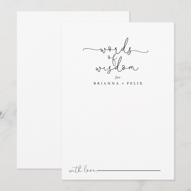 Einfache kalligraphische Hochzeiten Worte der Weis Hinweiskarte (Vorne/Hinten)