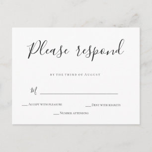 Einfache kalligraphische Hochzeitskarten RSVP Einladungspostkarte