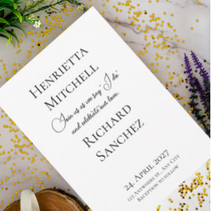 Einfache kalligraphische Schwarz-Weiß-Hochzeit Einladung