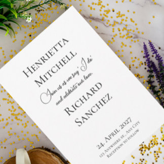 Einfache kalligraphische Schwarz-Weiß-Hochzeit Einladung