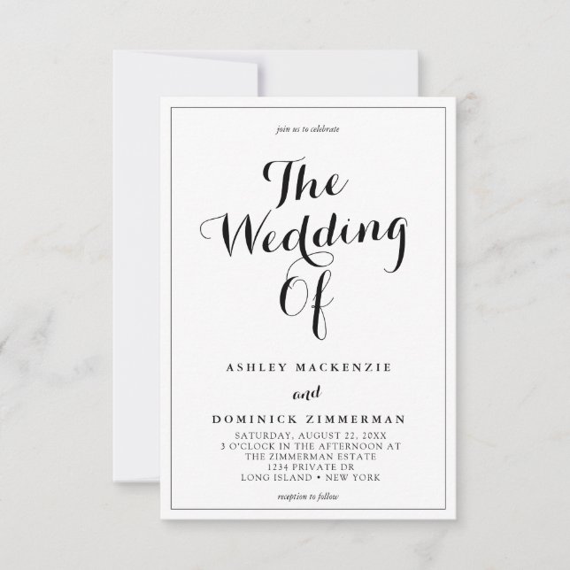 Einfache kalligraphische Schwarz-Weiß-Hochzeit Einladung (Vorderseite)
