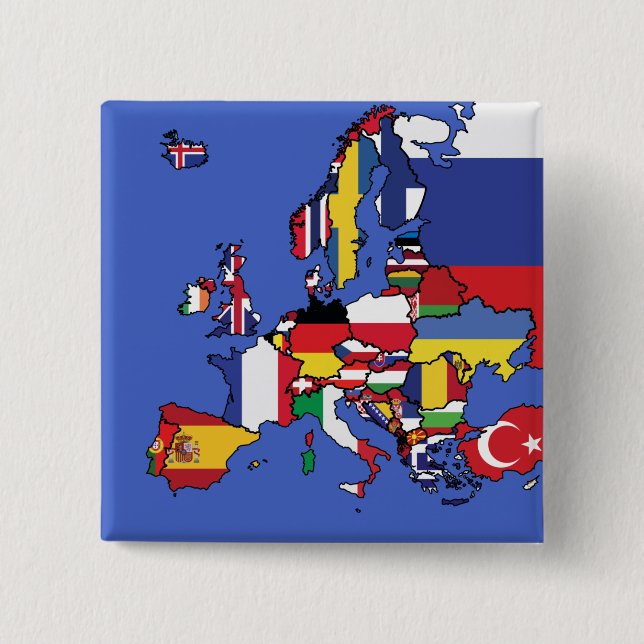 Einfache Karte Europas mit Länderflaggen Button (Vorderseite)