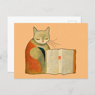 Einfache Katze Lesen eines Buches Postkarte